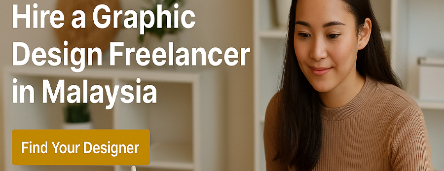 Creative Malaysian graphic designer working on laptop at home, offering freelance design services via DualGig platform