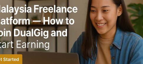 Malaysian freelancer registering on DualGig.com freelance platform, showcasing a simple onboarding process with secure payment system