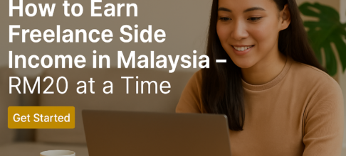 Young Malaysian freelancer working from home at a laptop, representing online side income through DualGig freelance gigs